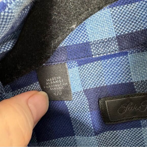 Saks Fifth Avenue Blue Cotton Plaid Button Down Shirt Long Sleeve Mens Small - Picture 5 of 9